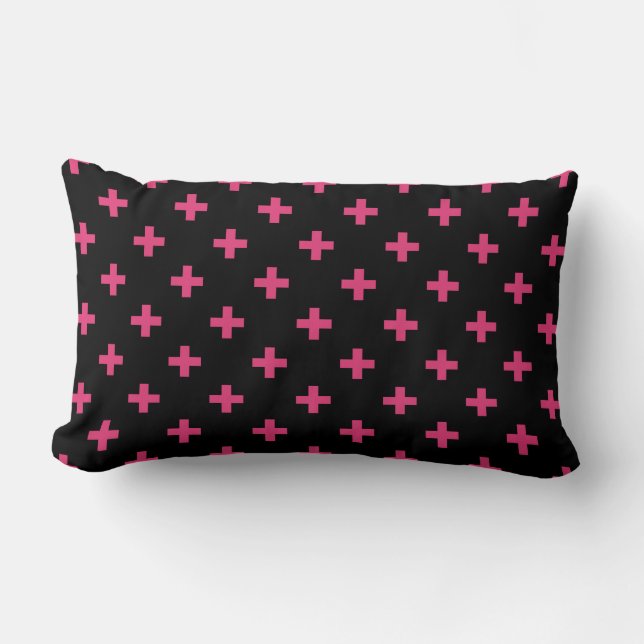 Fuchsia polka kreuzt schwarz lendenkissen (Vorderseite)