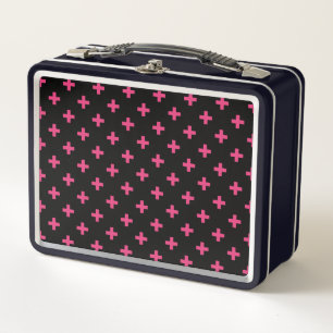 Fuchsia polka kreuzt schwarz metall brotdose