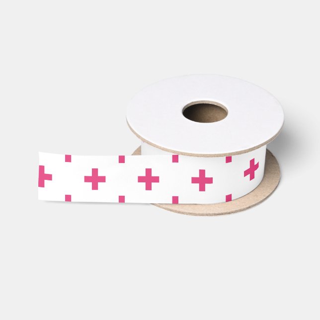 Fuchsia polka kreuzt weiß satinband (Spule)