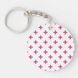 Fuchsia polka kreuzt weiß schlüsselanhänger