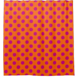 Fuchsia-Polka-Punkte auf Orange Duschvorhang