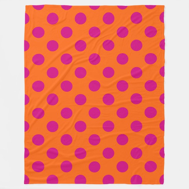 Fuchsia-Polka-Punkte auf Orange Fleecedecke (Vorderseite)