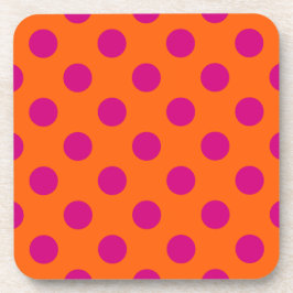 Fuchsia-Polka-Punkte auf Orange Getränkeuntersetzer