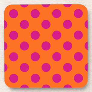 Fuchsia-Polka-Punkte auf Orange Getränkeuntersetzer