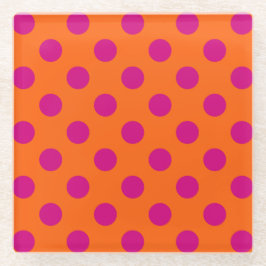 Fuchsia-Polka-Punkte auf Orange Glasuntersetzer