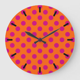 Fuchsia-Polka-Punkte auf Orange Große Wanduhr