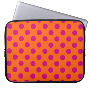 Fuchsia-Polka-Punkte auf Orange Laptopschutzhülle