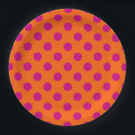 Fuchsia-Polka-Punkte auf Orange Pappteller<br><div class="desc">Fuchsia-Polka-Punkte auf Orange</div>