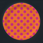 Fuchsia-Polka-Punkte auf Orange Pappteller<br><div class="desc">Fuchsia-Polka-Punkte auf Orange</div>