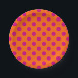 Fuchsia-Polka-Punkte auf Orange Pappteller<br><div class="desc">Fuchsia-Polka-Punkte auf Orange</div>