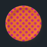 Fuchsia-Polka-Punkte auf Orange Pappteller<br><div class="desc">Fuchsia-Polka-Punkte auf Orange</div>