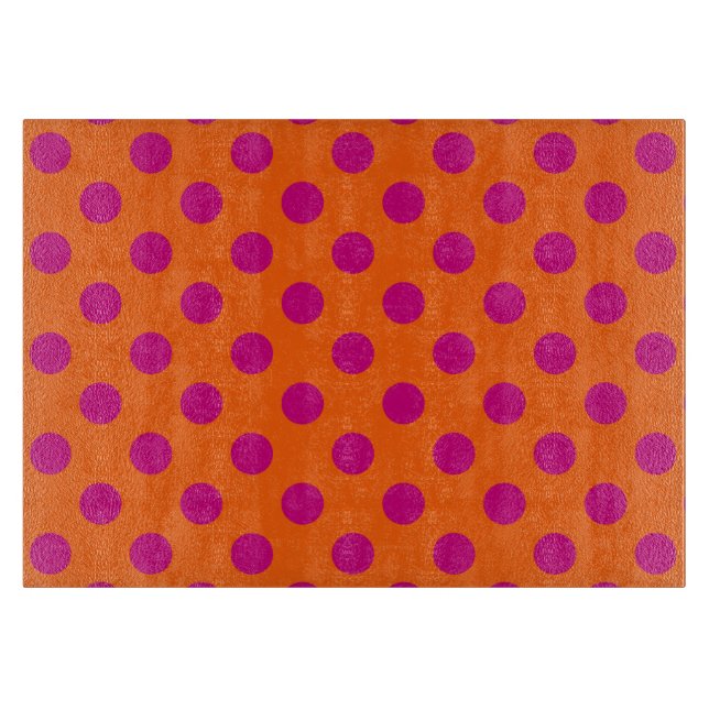 Fuchsia-Polka-Punkte auf Orange Schneidebrett (Vorderseite)