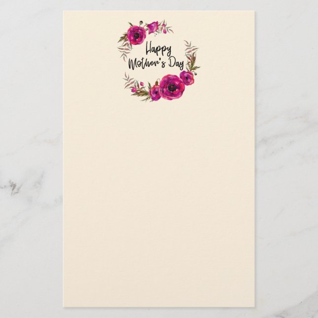 Fuchsia Poppies Blumenreath Happy Mother Day Briefpapier (Vorderseite)