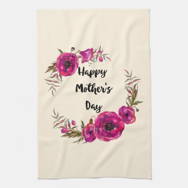 Fuchsia Poppies Blumenreath Happy Mother Day Geschirrtuch (Vertikal)