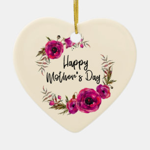 Fuchsia Poppies Blumenreath Happy Mother Day Keramik Ornament