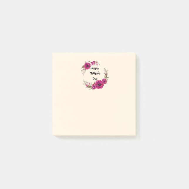 Fuchsia Poppies Blumenreath Happy Mother Day Post-it Klebezettel (Vorderseite)
