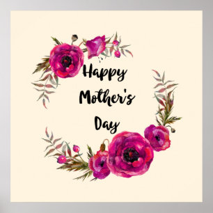 Fuchsia Poppies Blumenreath Happy Mother Day Poster
