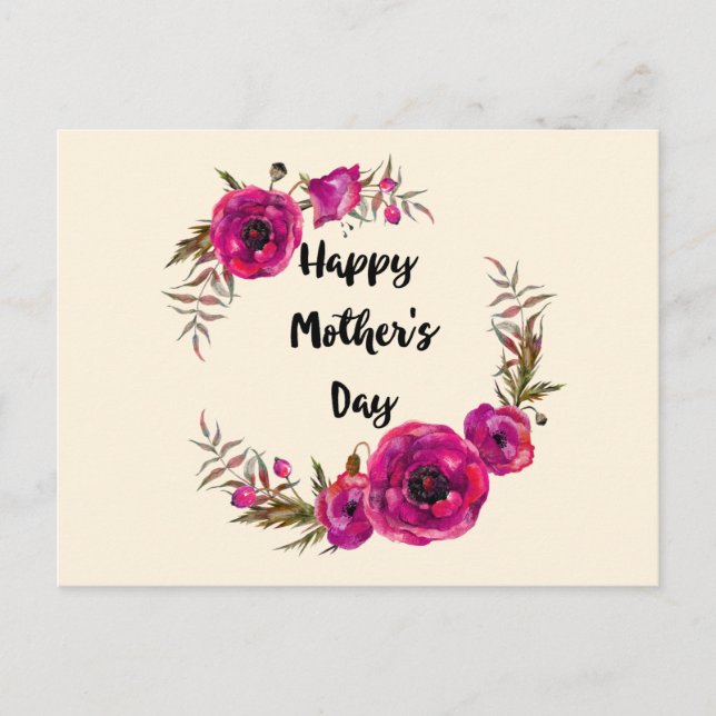Fuchsia Poppies Blumenreath Happy Mother Day Postkarte (Vorderseite)