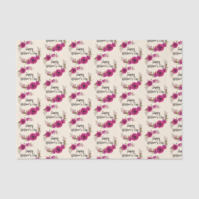 Fuchsia Poppies Blumenreath Happy Mother Day Seidenpapier (Vorderseite)