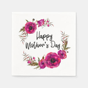 Fuchsia Poppies Blumenreath Happy Mother Day Serviette