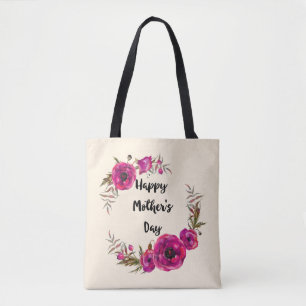 Fuchsia Poppies Blumenreath Happy Mother Day Tasche