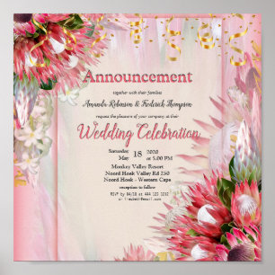 Fuchsia Protea mit Blush & Gold Ankündigung Poster
