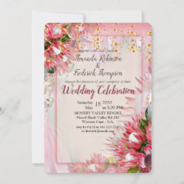 Fuchsia Protea mit Blush & Gold Ribbon Einladung
