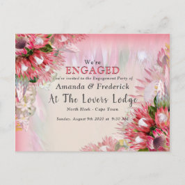 Fuchsia Protea's - Blush & Gold Ribben Verlobung Einladungspostkarte