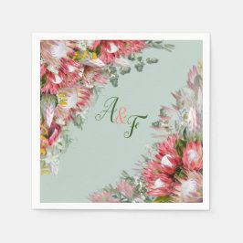 Fuchsia Protea's & Sage Green Blätter Napkins Serviette