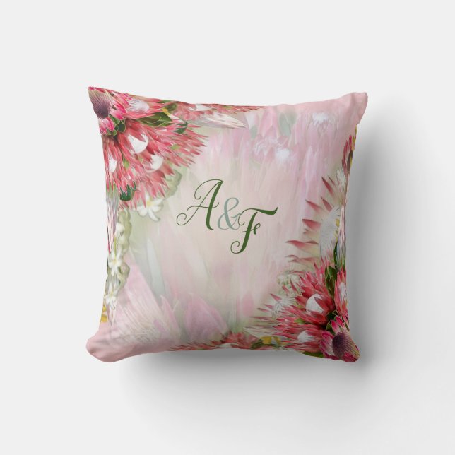 Fuchsia Protea's with Blush & Gold Wedding Gift Kissen (Vorderseite)