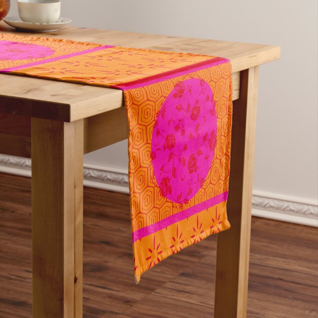 Fuchsia Red Orange Peony Pattern Kurz Table Runne Kurzer Tischläufer (Beispiel)