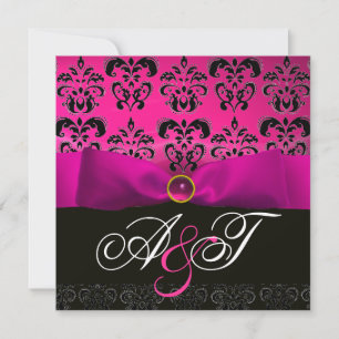 FUCHSIA RIBBON PINK LILA SCHWARZES DAMASK-MONOGRAM EINLADUNG