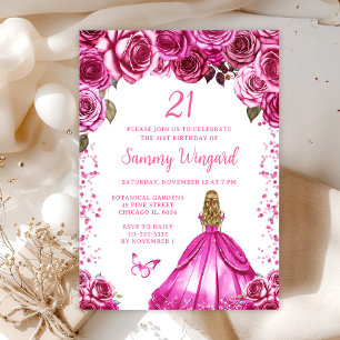 Fuchsia Rosa Blondes Haar Prinzessin Geburtstagsfe Einladung