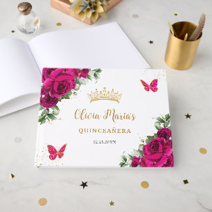 Fuchsia Rosa Blumen Quinceanera Sweet 16 Geburtsta Gästebuch