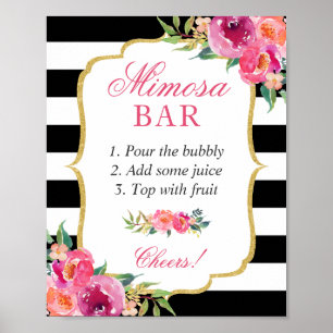Fuchsia Rosa Florales Brautparty Mimosa-Bar-Schild Poster