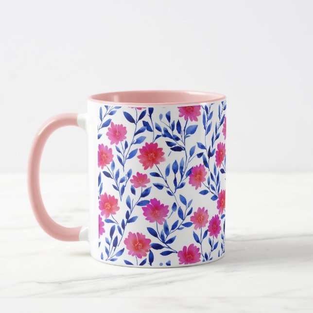 Fuchsia Rosa Frühlingsblumen Wasserfarben Botanisc Tasse (Links)