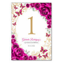 Fuchsia Rosa Gold Floral Quinceanera