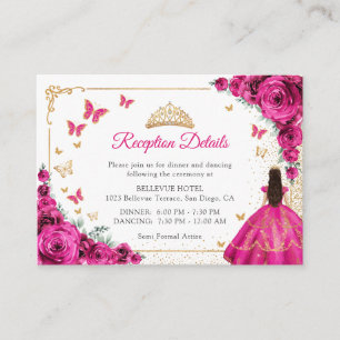 Fuchsia Rosa Gold Quinceanera Empfangsdetails Begleitkarte