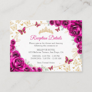 Fuchsia Rosa Gold Quinceanera-Rezeptionsdetails Begleitkarte