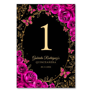 Fuchsia Rosa Gold Quinceanera Tischnummer