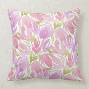 Fuchsia Rosa Lila Aquarell Blumen Muster Kissen