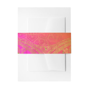Fuchsia Rosa Orange Gold Indisches Mandala Hochzei Einladungsbanderole