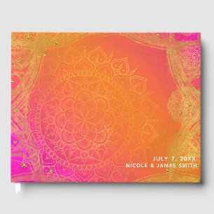 Fuchsia Rosa Orange Gold Indisches Mandala Hochzei Gästebuch