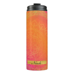 Fuchsia Rosa Orange und Gold Indischer Mandala Gla Thermosbecher