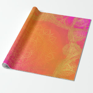 Fuchsia Rosa Orange und Gold Indischer Mandala Par Geschenkpapier