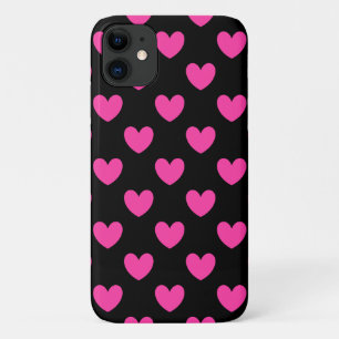 Fuchsia rosa Punkteherzen auf Schwarz Case-Mate iPhone Hülle