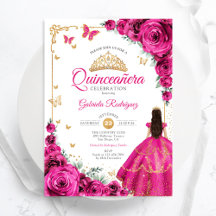 Fuchsia Rosa Rosen Gold Quinceanera Elegant Chic