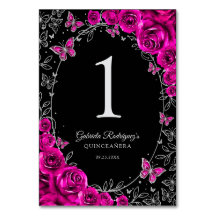 Fuchsia Rosa Schwarz Silber Quinceanera