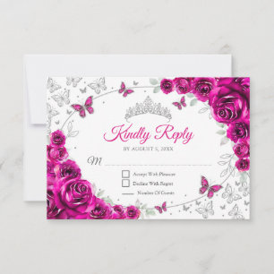 Fuchsia Rosa Silber Blumen Quinceanera Antwort