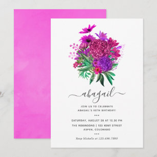 Fuchsia Rosa und Lila Shabby Floral Geburtstag Einladung